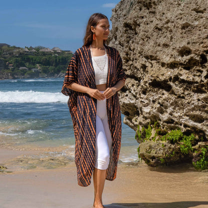 Long Kimono In Orange & Black Tie Dye