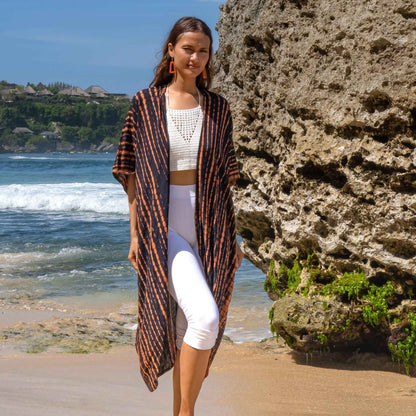Long Kimono In Orange & Black Tie Dye