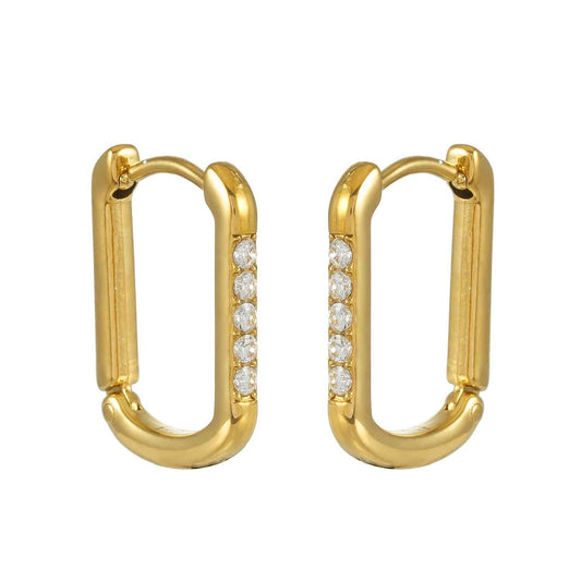 DEEQA Gold: Pavé Zirconia Rectangle Hoop Earrings