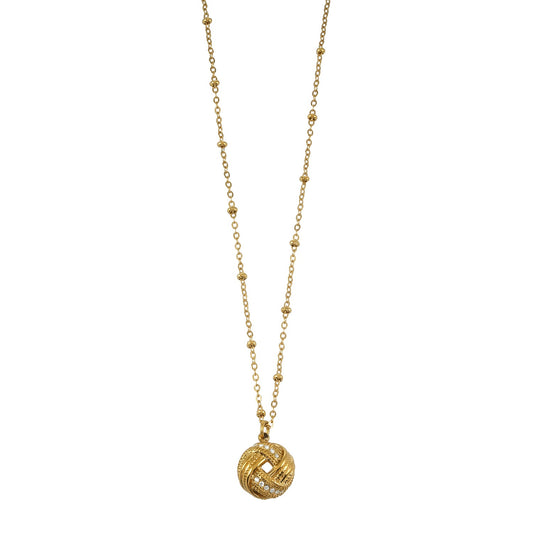SALAMASINA Gold: Crystal Interwoven Knot Pendant Necklace