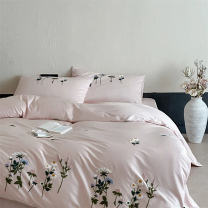 Bettwäsche-Set Royal Retreat Daisy mit Blumenstickerei aus 1000 TC Baumwolle – Rose