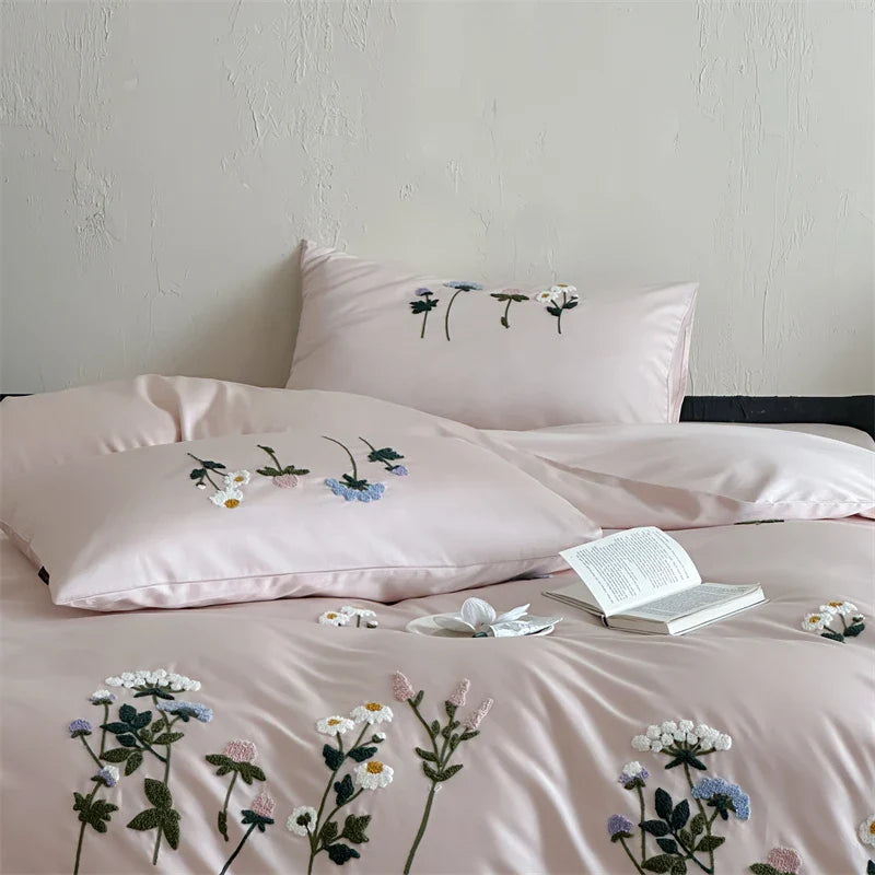 Bettwäsche-Set Royal Retreat Daisy mit Blumenstickerei aus 1000 TC Baumwolle – Rose