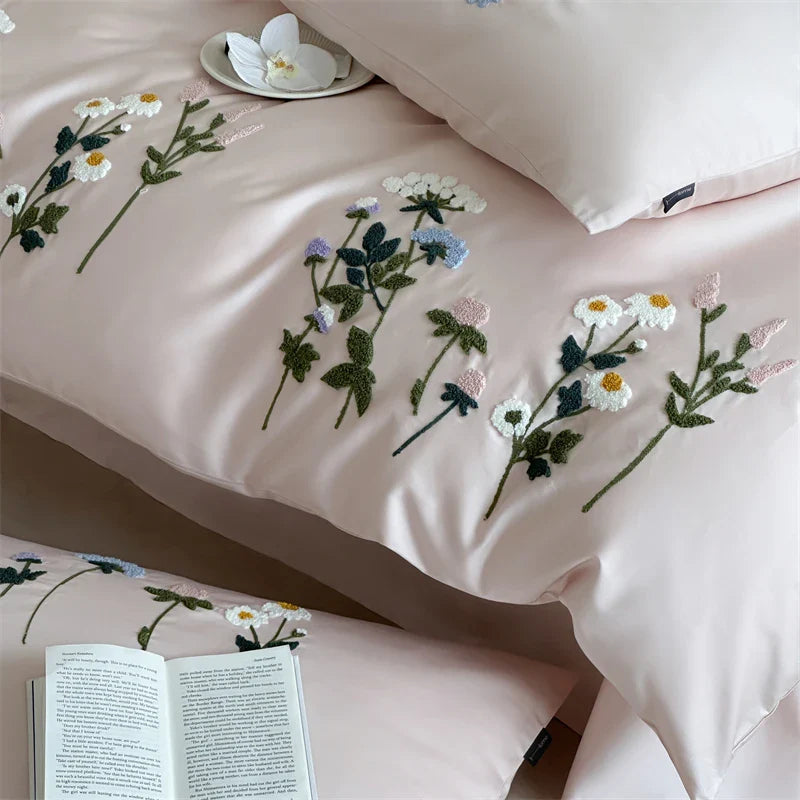 Bettwäsche-Set Royal Retreat Daisy mit Blumenstickerei aus 1000 TC Baumwolle – Rose