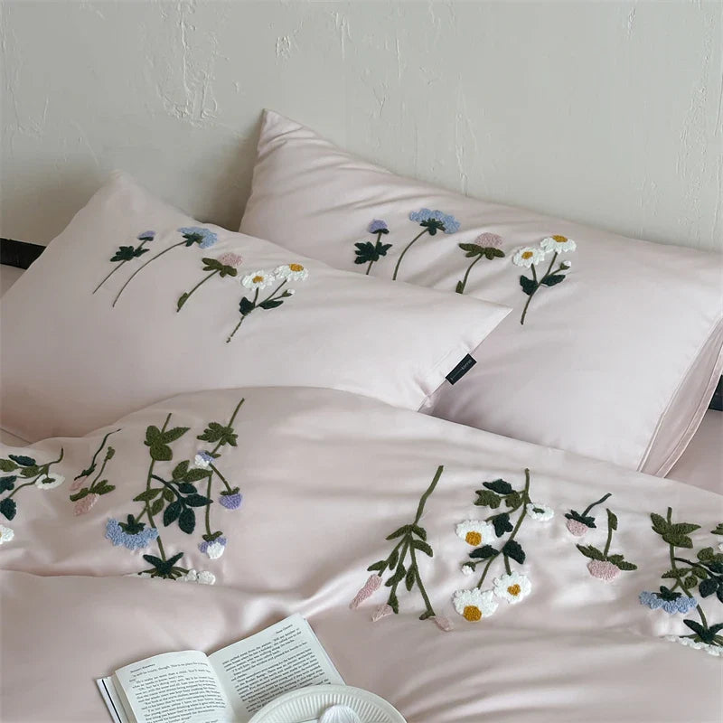 Bettwäsche-Set Royal Retreat Daisy mit Blumenstickerei aus 1000 TC Baumwolle – Rose