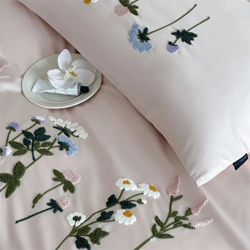 Bettwäsche-Set Royal Retreat Daisy mit Blumenstickerei aus 1000 TC Baumwolle – Rose
