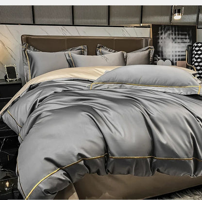 Royal Retreat Fine Gold Embroidered 600 TC Duvet Set - Purple/Dark Grey/White/Steel Blue/Light Grey/Jade Green/Peach Pink/Champagne/Blue/Beige/Aqua Green/Emerald Green