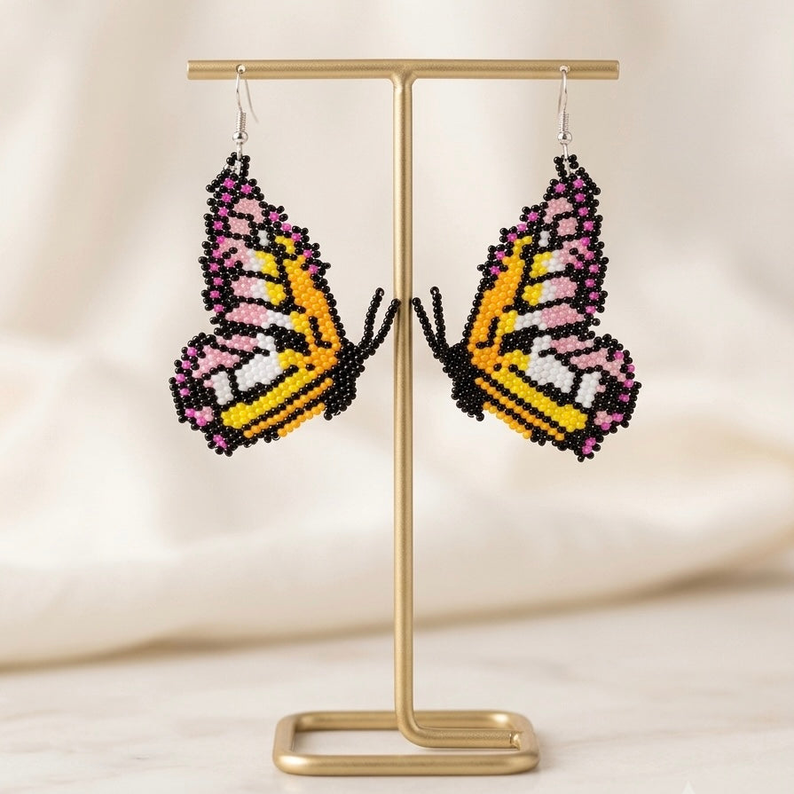 Red & White Butterfly Beaded Earrings