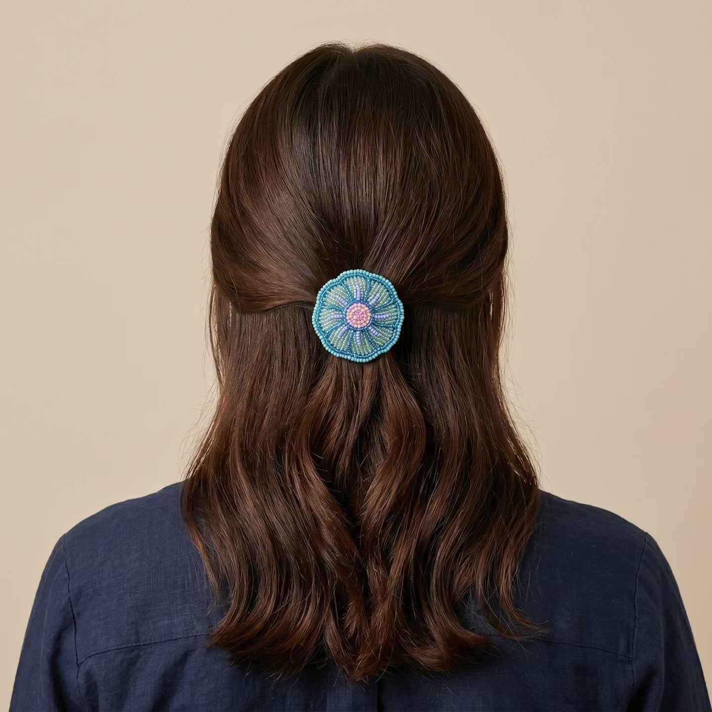 Turquoise Beaded Flower Barrette