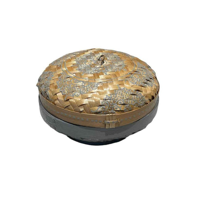 Grey Round Henna Rattan Box
