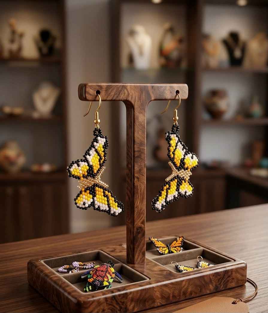 Purple Dancing Butterfly Beaded Earrings