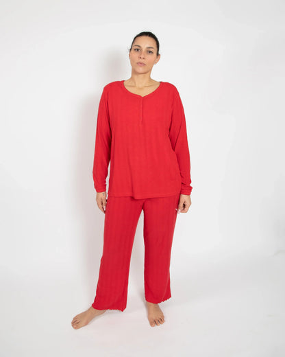 Roter Langer Pyjama für Damen
