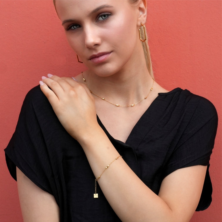RITIKA: Tiny Square-Beads Dainty Gold Chain Bracelet