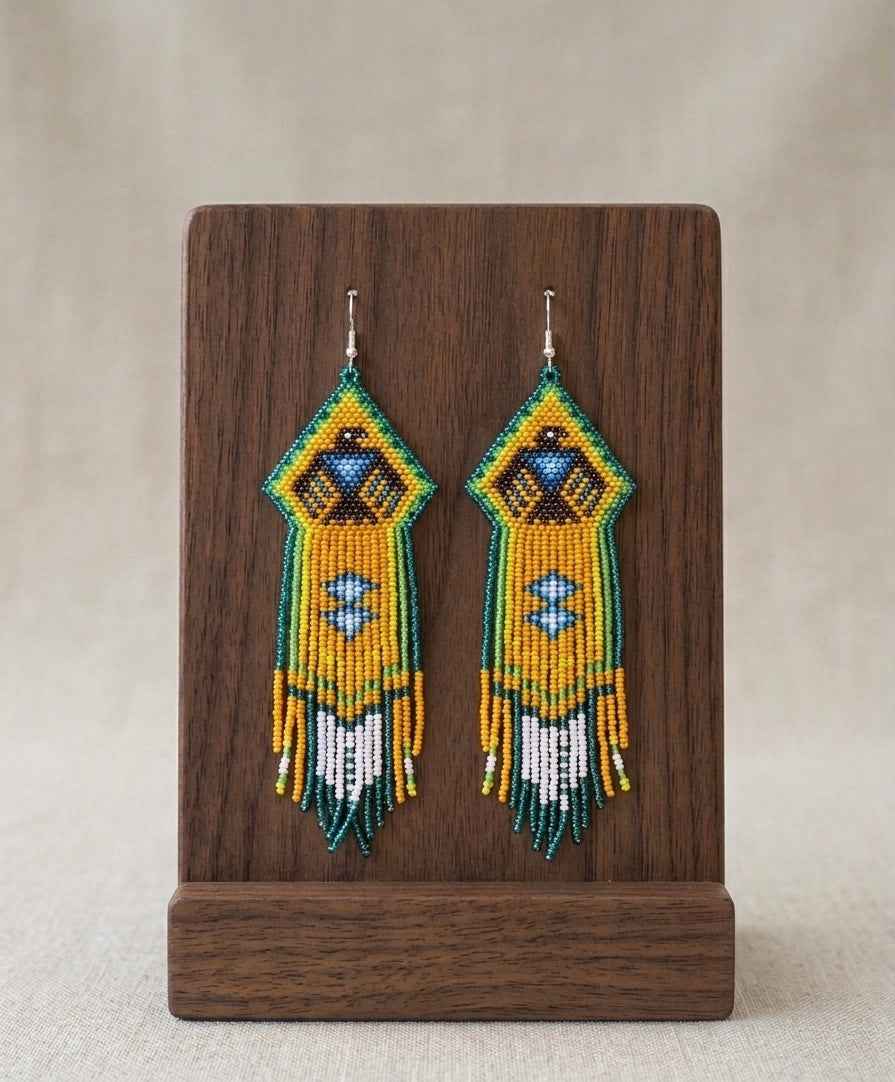 Beaded thunder eagle  earrings ( Green )
