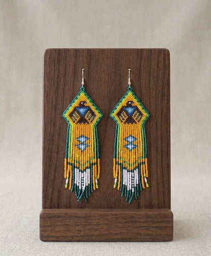 Beaded thunder eagle  earrings ( Green )