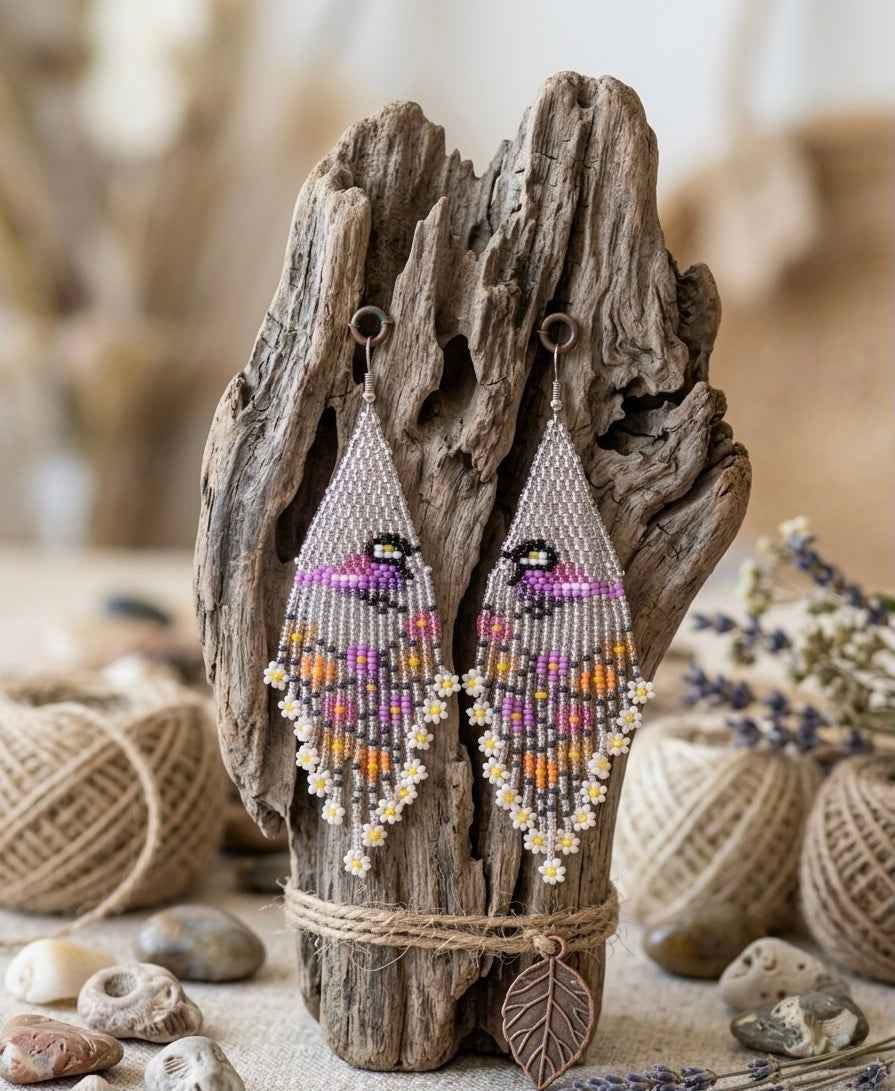 Bird Fringe Earrings (Silver)