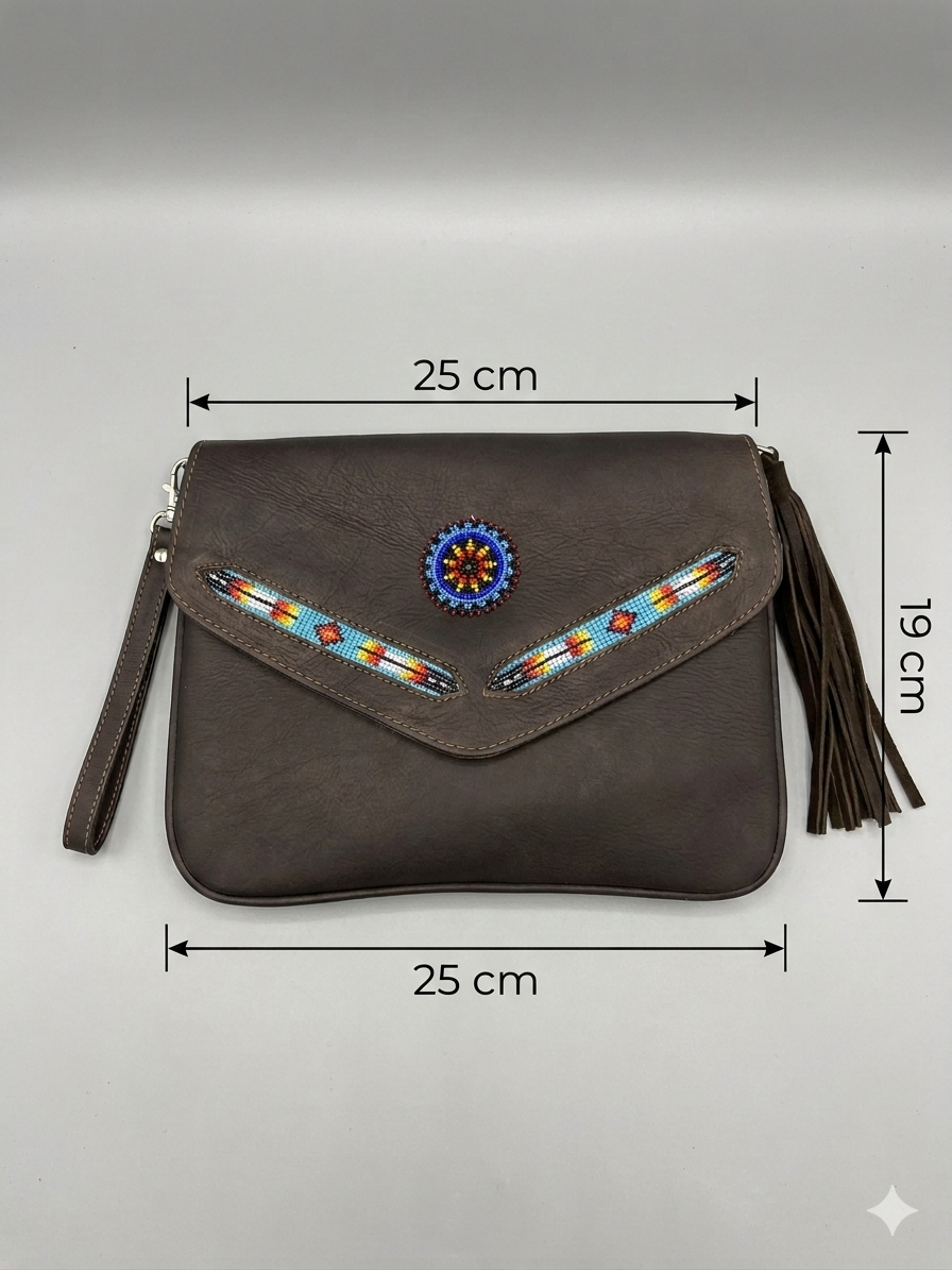 Leather beaded Crossbody bag(Brown)