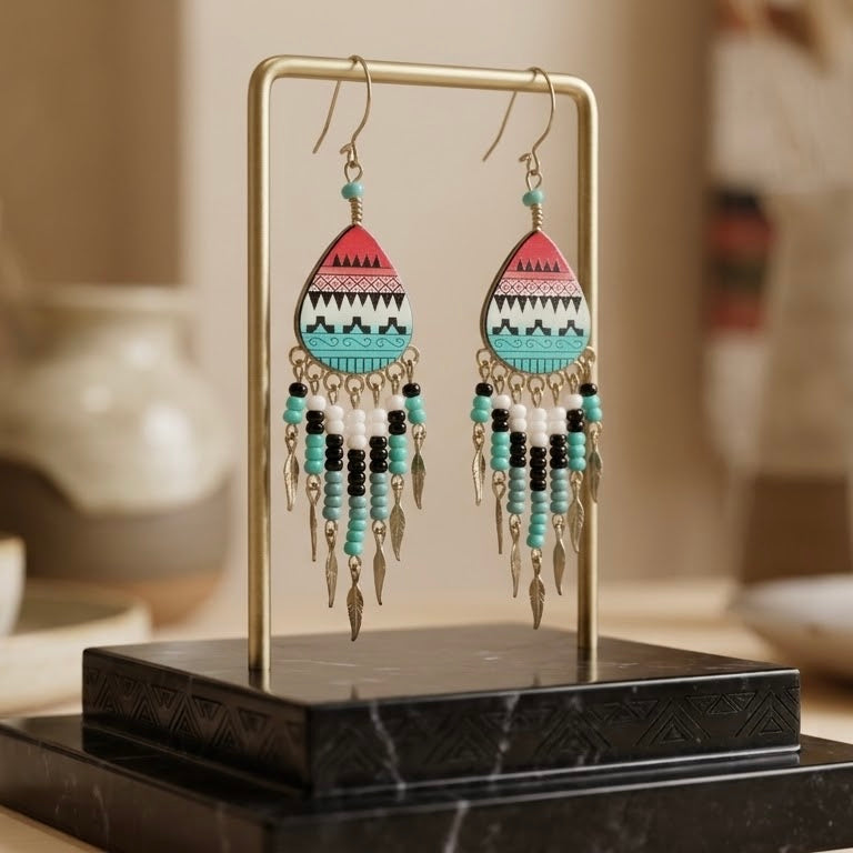 OldTribes™ Small Sized Southwestern Red and Turquoise Teardrop Earrings