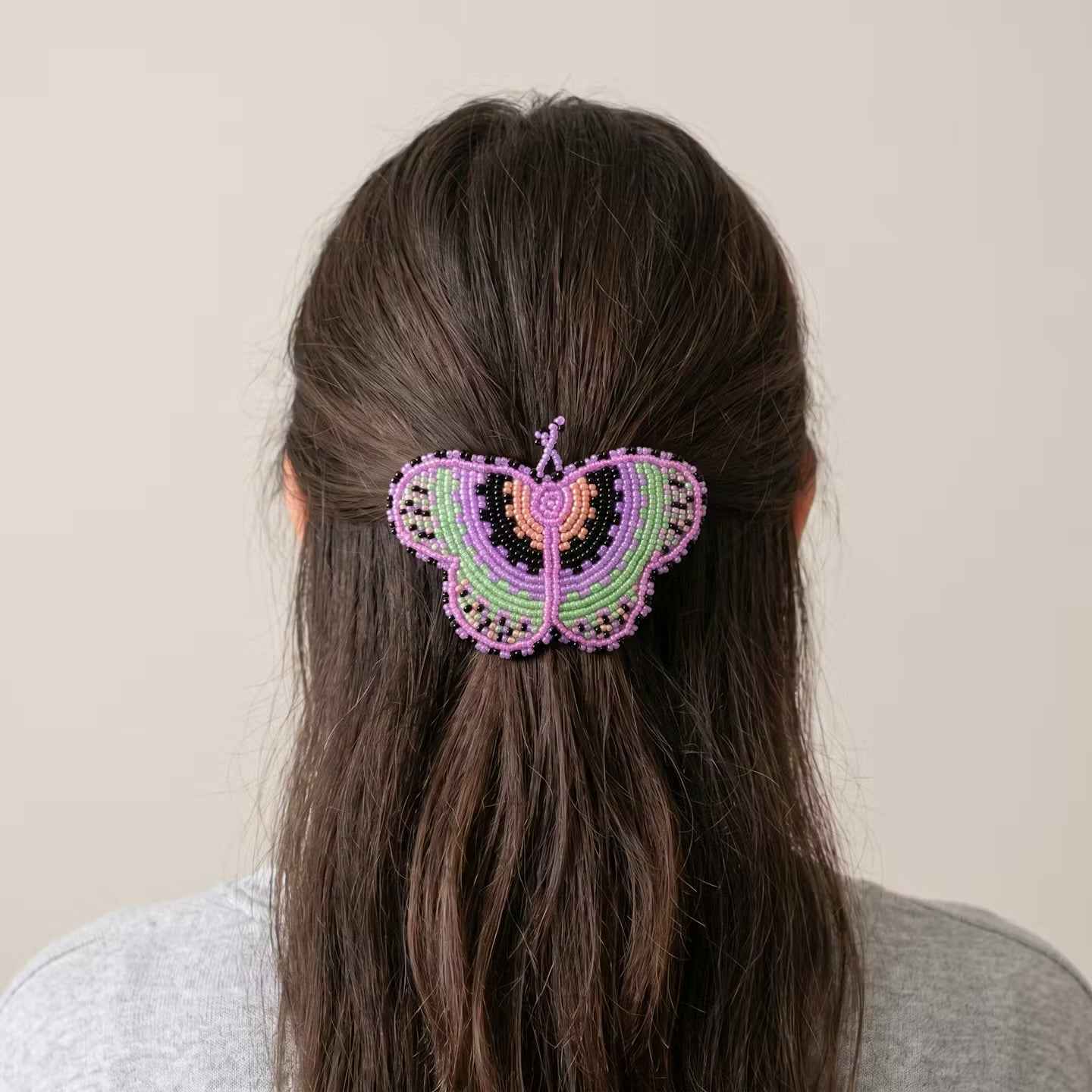 Pink Butterfly Beaded Barrette