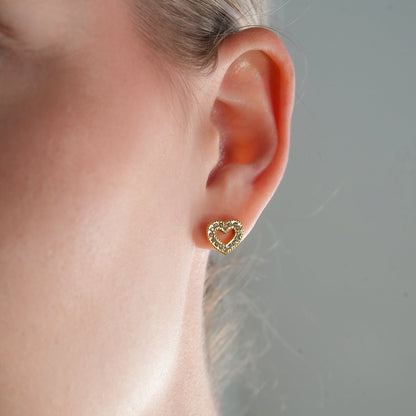 FOREVER Gold: Dazzling Heart Shaped Zirconia (CZ) Embedded Stud Earrings