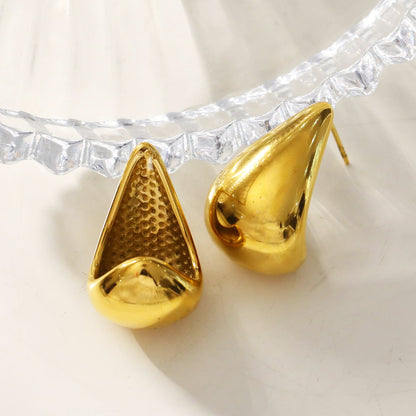 FORIA Gold: Chunky Look Light Weight Tear Drop Stud Earrings - Statement of Confidence
