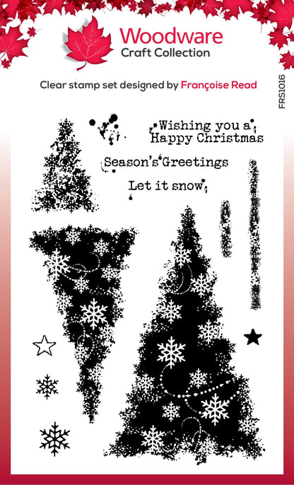 Woodware Clear Singles Snowflake Trees 4 in x 6 in Stamp Set