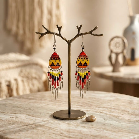 OldTribes™ Small Sized Southwestern Red and Yellow Teardrop Earrings