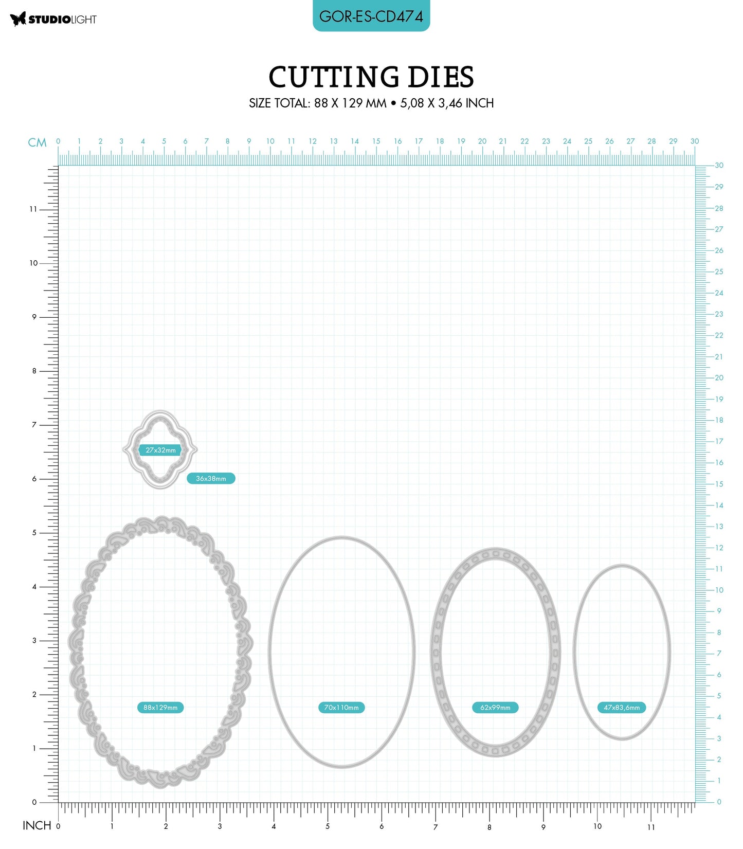 GOR Cutting Die Oval Frames & Label Gorjuss 88x129x1mm 6 PC nr.474