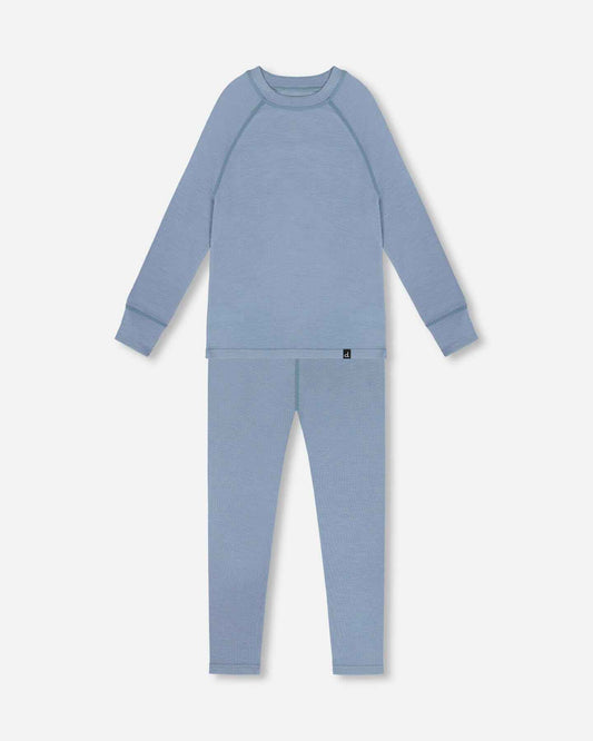 Merino Wool Base Layer Set Blue Gray