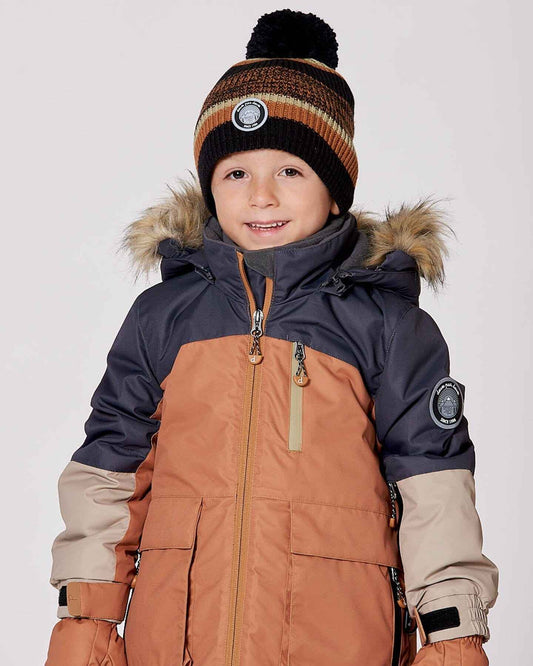 Lined Knit Pompom Hat Black And Brown