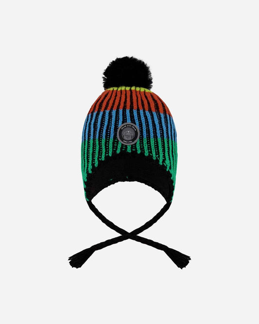 Lined Peruvian Knit Winter Hat With Pompom Multicolor