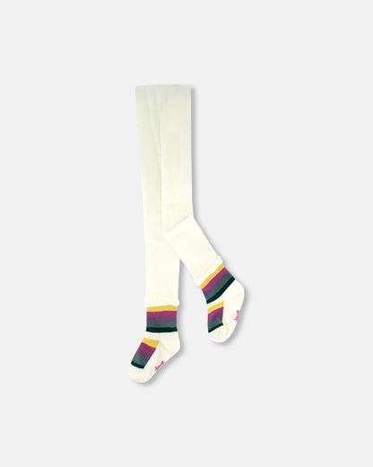 Striped Footed Knit Tights Off-White