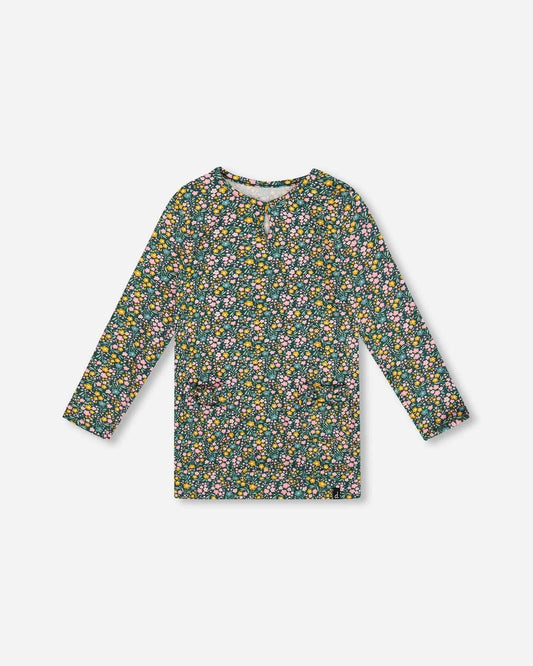 Jersey Tunic Green With Floral Print