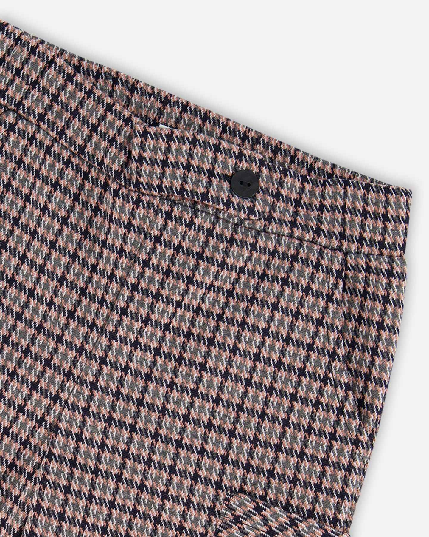 Jacquard Knit Flare Pants With Houndstooth Pattern