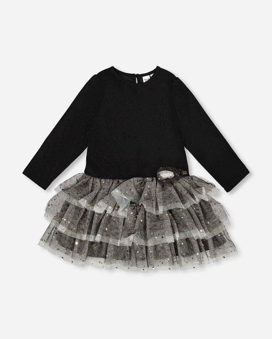 Glittering Mesh Skirt Party Dress Black