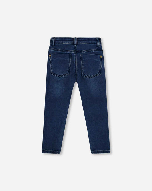 French Terry Blue Denim Pants With Contrasting Patch