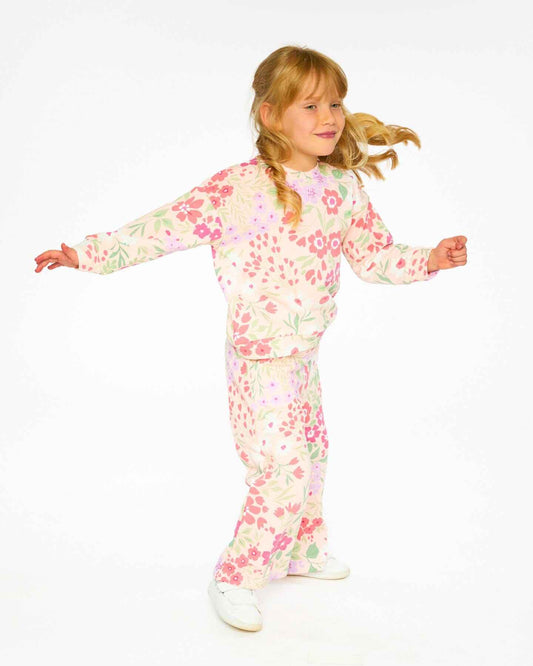 French Terry Pants Pink Printed Flowers