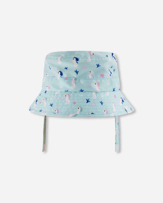 Beach Hat Blue Seahorse Print