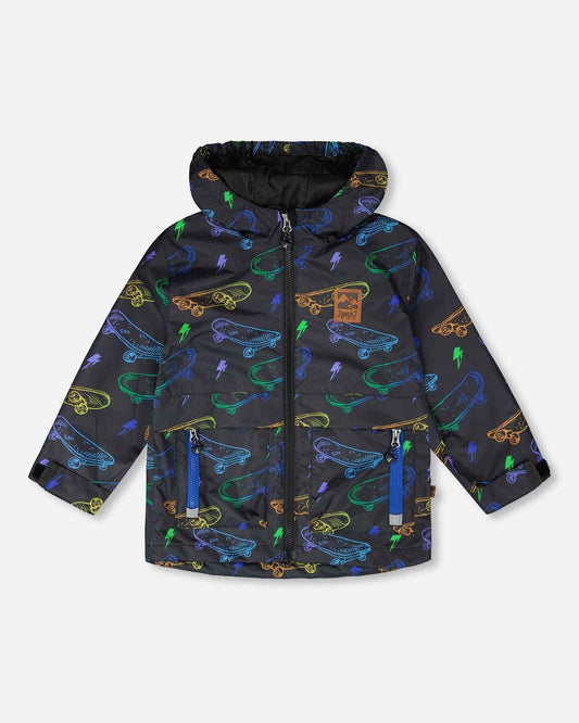 Mid-Season Jacket Black Printed Skateboards
