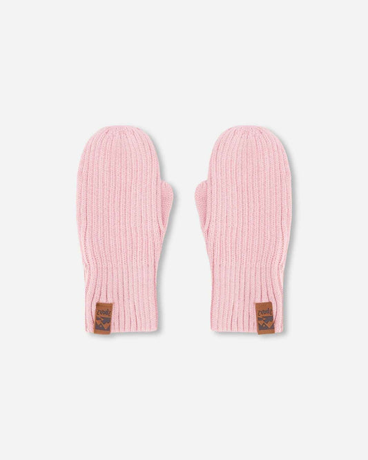 Ribbed Knit Mittens Pale Pink