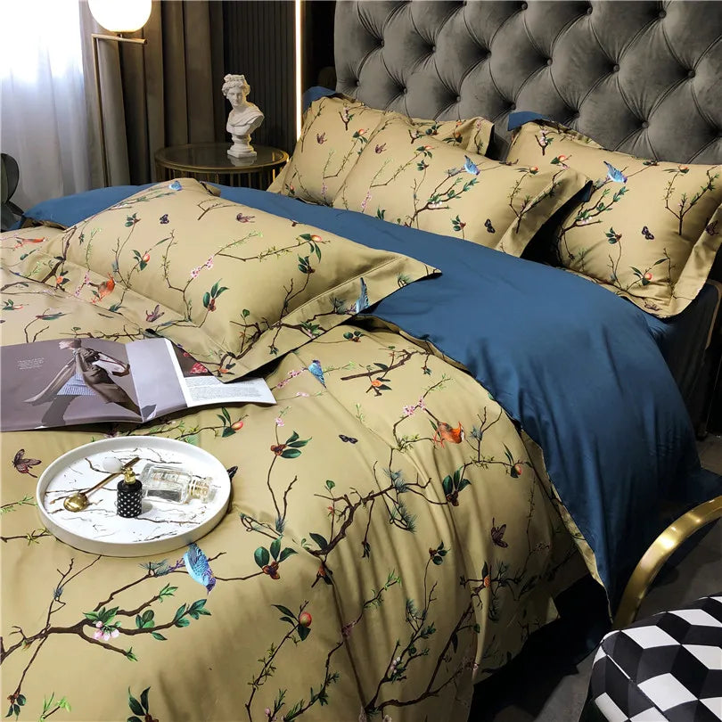 Wild Whimsy 600 TC Floral Cotton Duvet Set - Olive Green