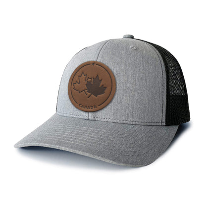 Canada Strong and Free Leather Patch Trucker Hat
