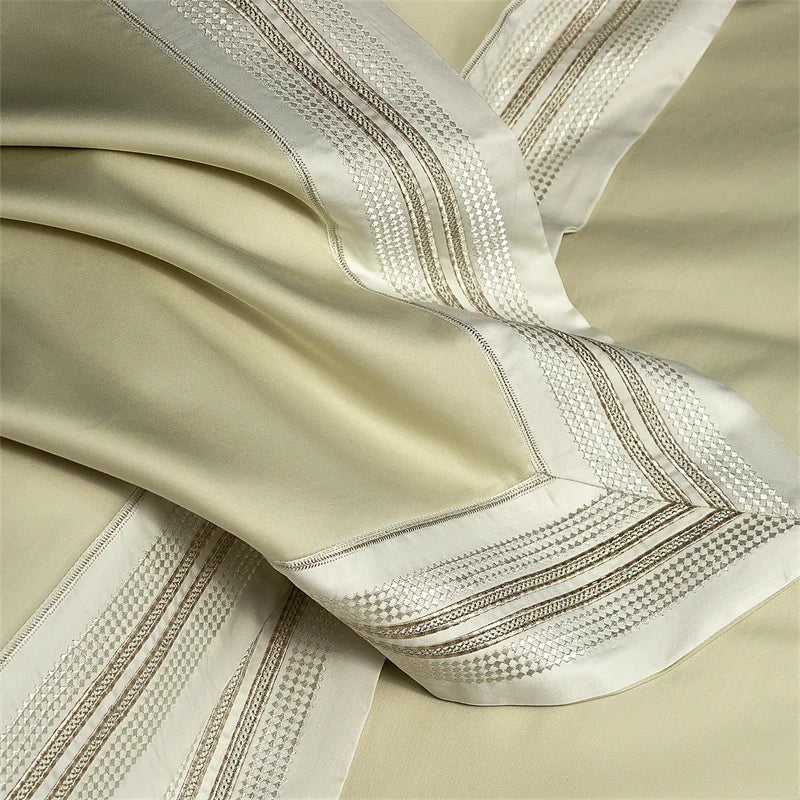 Heirloom Harmony Luxury Embroidered Egyptian Cotton 1000 TC Duvet Set - Aqua Blue/Champagne/Blush/Jade Green/Light Grey/Blue