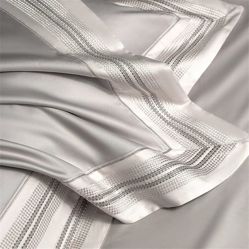 Heirloom Harmony Luxury Embroidered Egyptian Cotton 1000 TC Duvet Set - Aqua Blue/Champagne/Blush/Jade Green/Light Grey/Blue