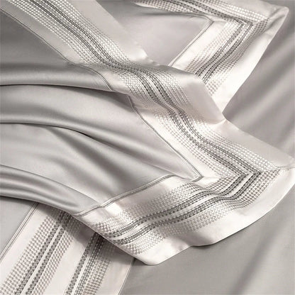 Heirloom Harmony Luxury Embroidered Egyptian Cotton 1000 TC Duvet Set - Aqua Blue/Champagne/Blush/Jade Green/Light Grey/Blue