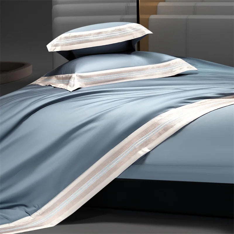 Heirloom Harmony Luxury Embroidered Egyptian Cotton 1000 TC Duvet Set - Aqua Blue/Champagne/Blush/Jade Green/Light Grey/Blue