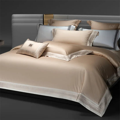 Heirloom Harmony Luxury Embroidered Egyptian Cotton 1000 TC Duvet Set - Aqua Blue/Champagne/Blush/Jade Green/Light Grey/Blue
