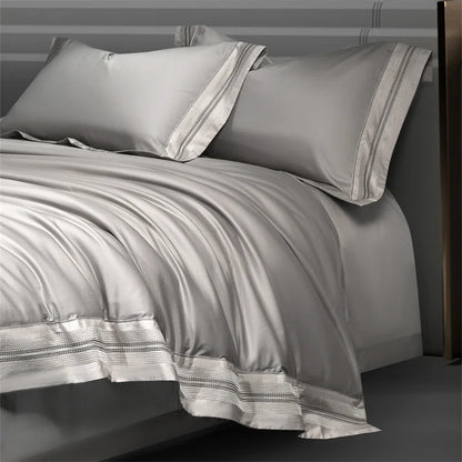 Heirloom Harmony Luxury Embroidered Egyptian Cotton 1000 TC Duvet Set - Aqua Blue/Champagne/Blush/Jade Green/Light Grey/Blue