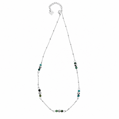 IMANI Silver (White Gold): Mix Bead Dainty Chain Necklace featuring Natural Stones