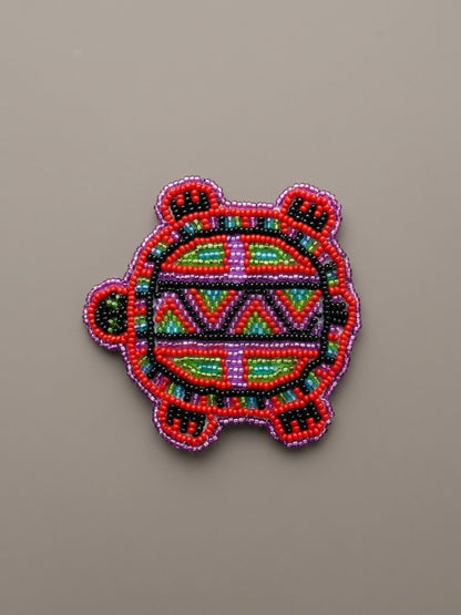 Beaded turtle Barrette Red accent