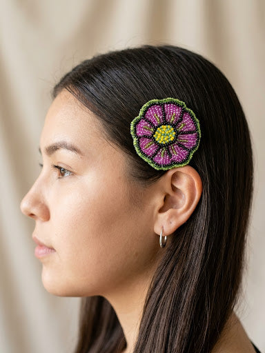 Pink Beaded Flower Barrette
